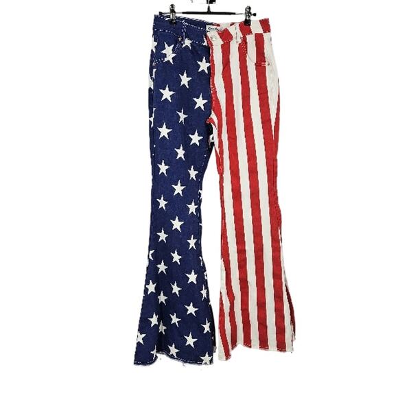 Ranch Dress'n Flare Jeans American Flag 4th of July Stripes Star Print Size 10 - Picture 2 of 8